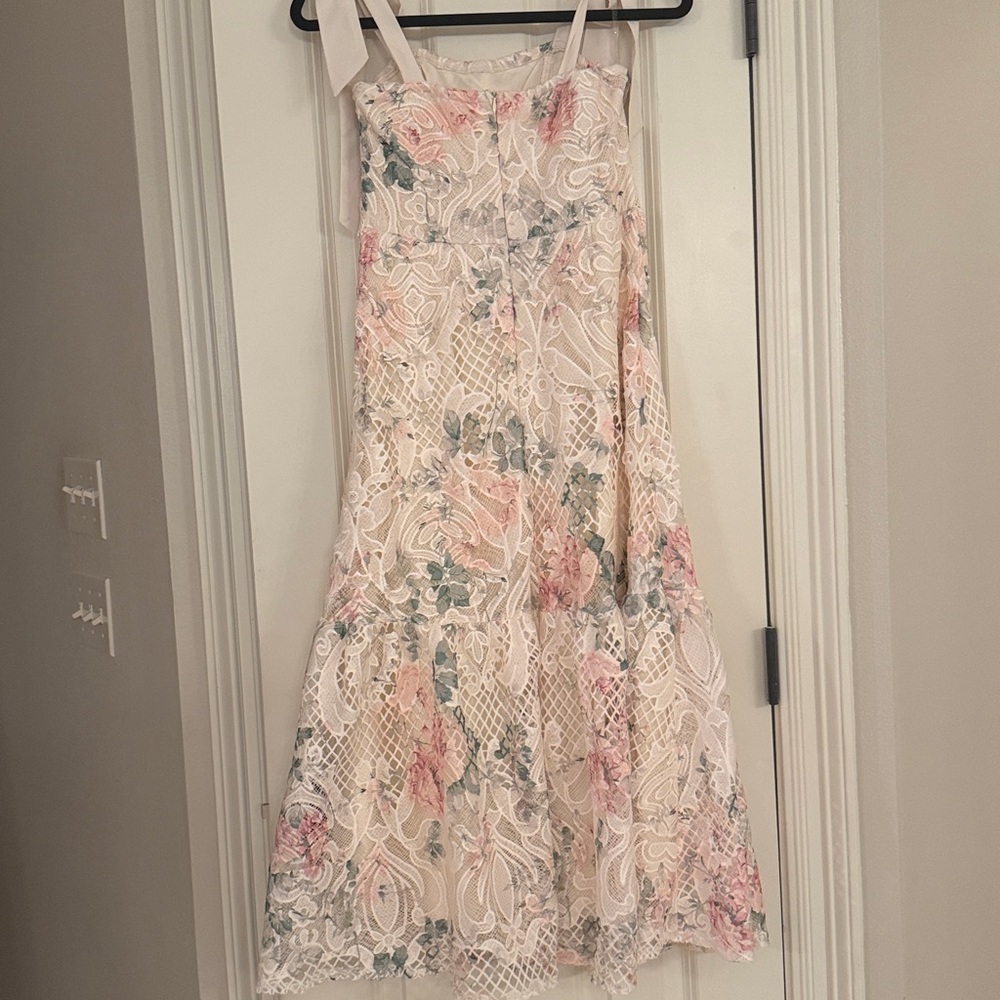 Floral Lace Midi Dress in Cream and Pink - Picture 5 of 7